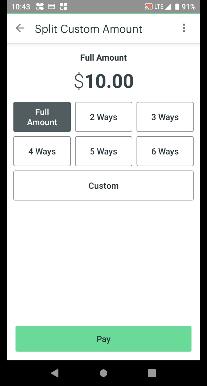 Full Amount Options screen showing the Custom button.